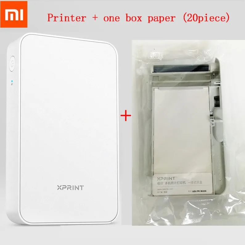 Xiaomi XPRINT мобильный принтер печатающий фотографии с телефона bluetooth подключение 10 шт. печатная бумага высокой четкости AR фото 1670 тысяч цветов - Цвет: Printer with paper