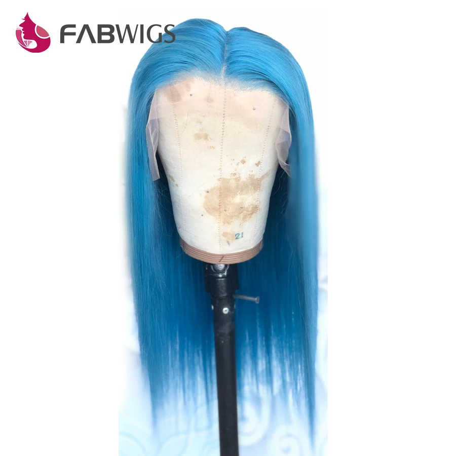 Fabwigs голубые парики из натуральных волос на кружеве, предварительно выщипанные прозрачные парики на кружеве, бразильские Реми кружевные парики небесно-голубого цвета