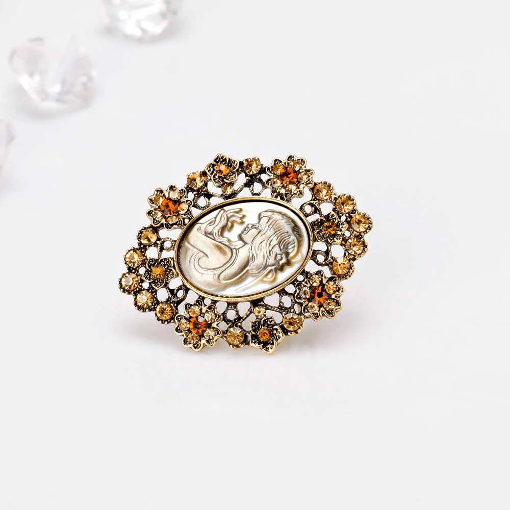 2018 Danbihuabi Newest Beauty Queen Brooches Banquet Weddings Jewelry Safety Pins Ancient Gold/Silver Stlye Cameo | Украшения и