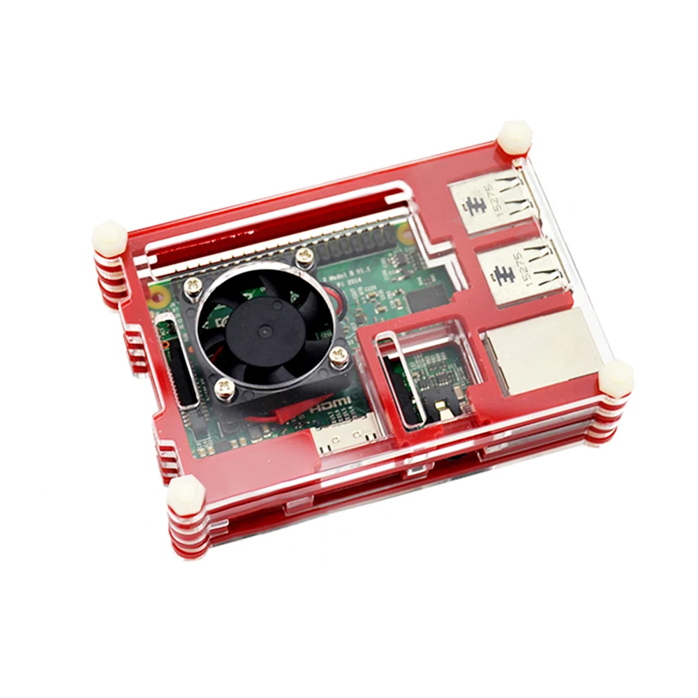 Чехол Raspberry Pi 3 для 2 B & + красная 9 слойная коробка с нарезкой вентилятор охлаждения