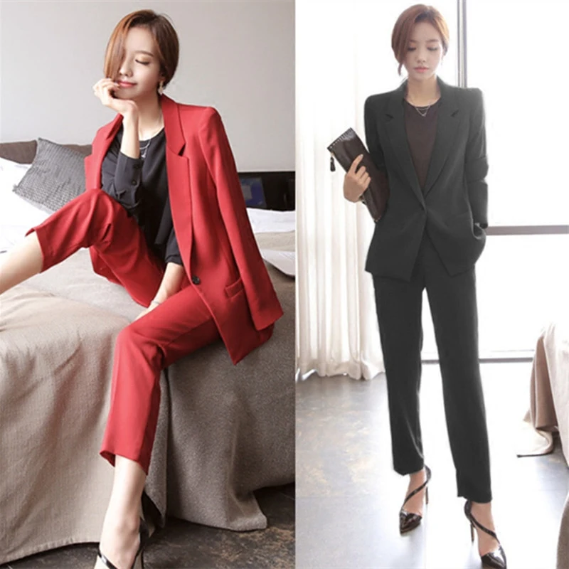 

Professional suit women new fashion casual small Blazer stripe suit nine pants interview Pant suit 2 piece set