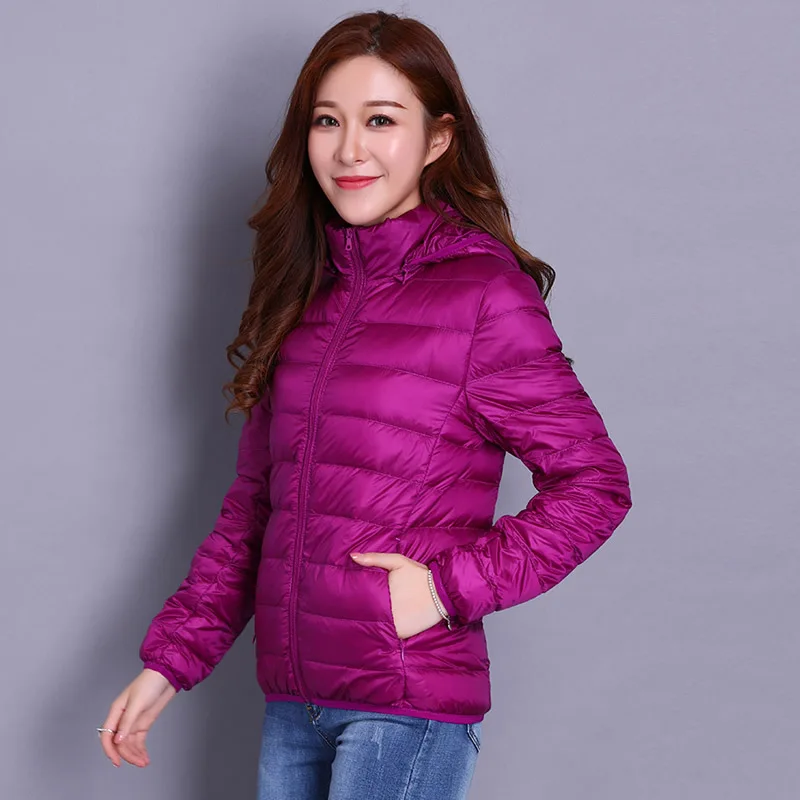NewBang 8XL 7XL размера плюс, Женская куртка на утином пуху, ультра легкий пуховик, женская шапка, съемная, теплая, ветрозащитная, с сумкой для хранения - Цвет: purple