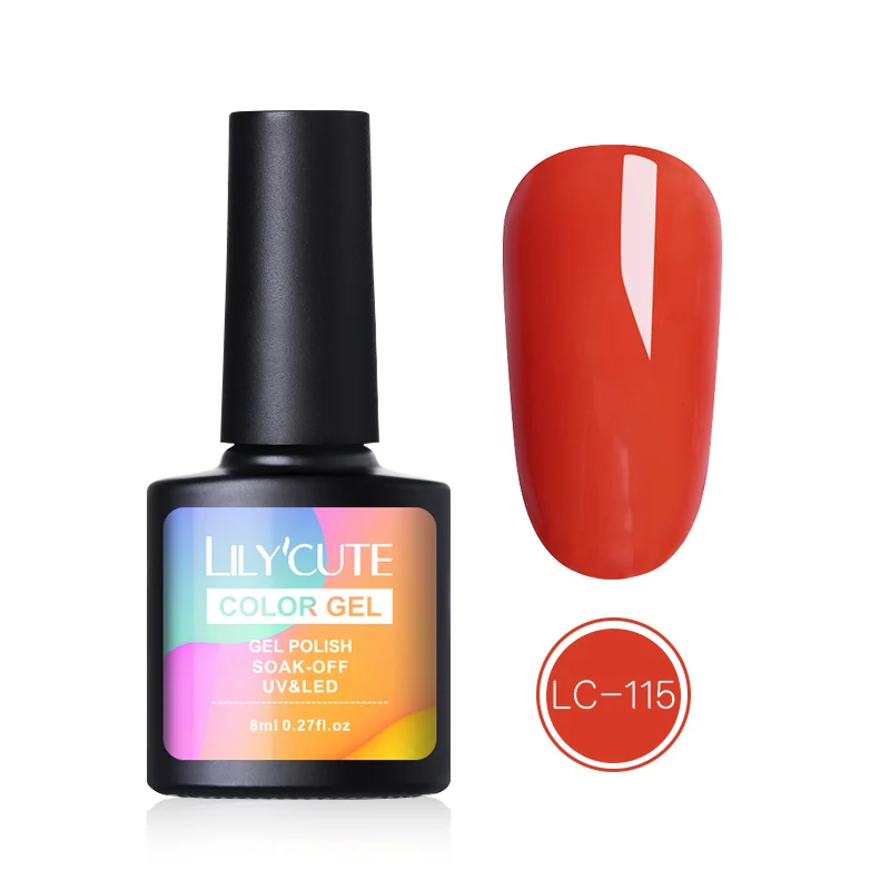 LC 115 LILYCUTE 8 мл гель для ногтей с блестками лак для живого кораллового апельсина чистый цвет для ногтей Полупостоянный отмачиваемый УФ светодиодный гель лак для ногтей - Цвет: LC 115