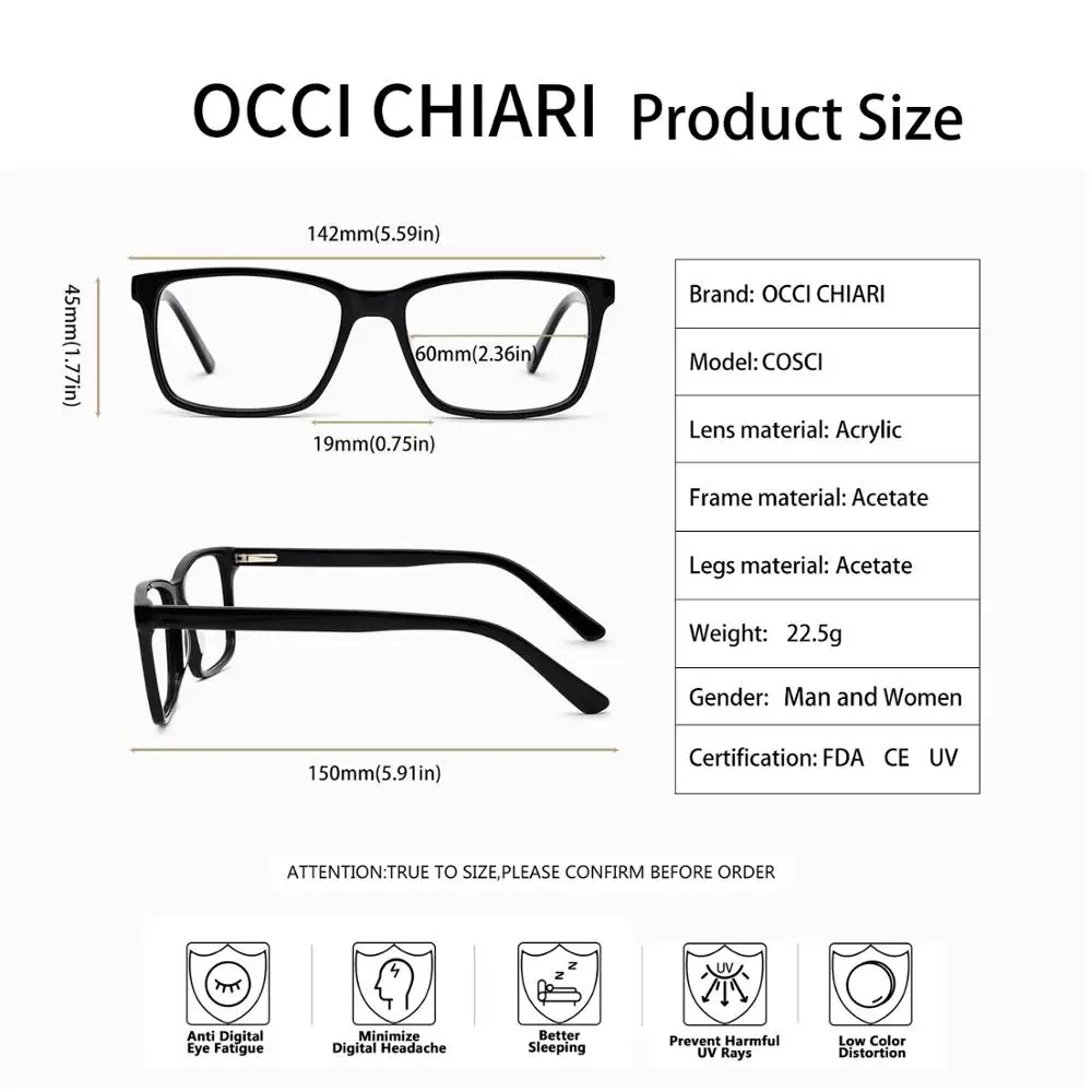 OCCI CHIARI негабаритных очки для мужчин анти синий луч Компьютер очки Оптическая оправа женщин рецепт ацетат очки