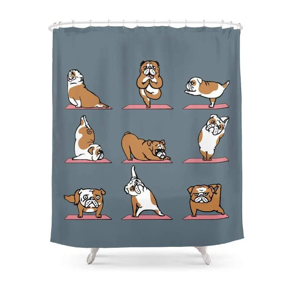 Английский бульдог Йога 3D занавеска для душа Забавный дизайн ванной Curatin 2018