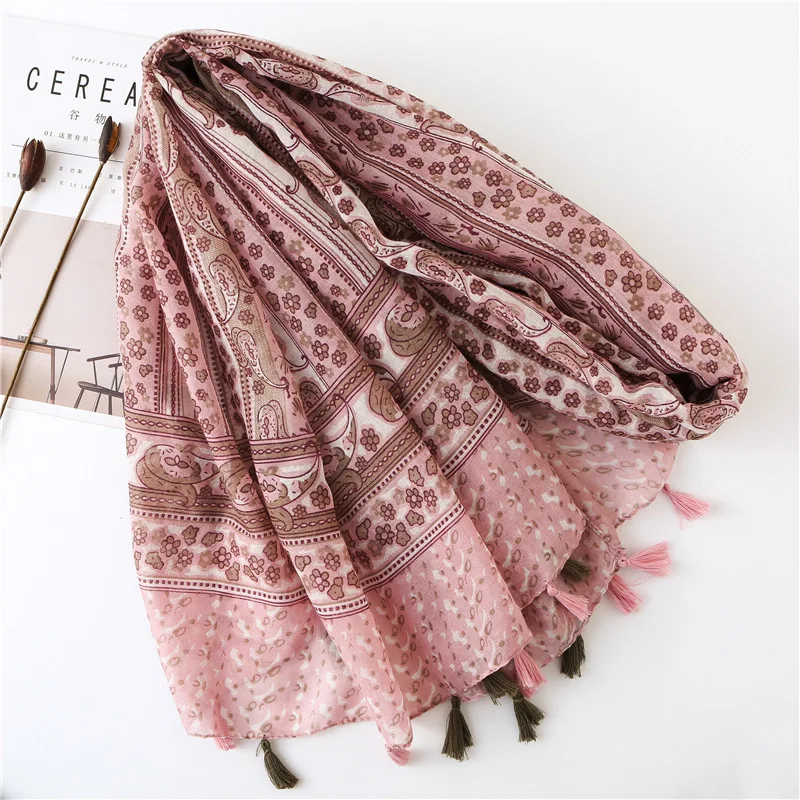 Marte&ampJoven Bohemian Mini Floral Pink Thin Women Scarf Classic Paisley Pattern Spring Autumn Pashmina Shawl Female Bandana | Аксессуары