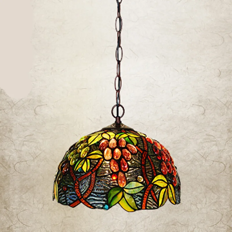 Ручной работы Виноград Стекло Тиффани светодиодные E27 подвесной светильник для