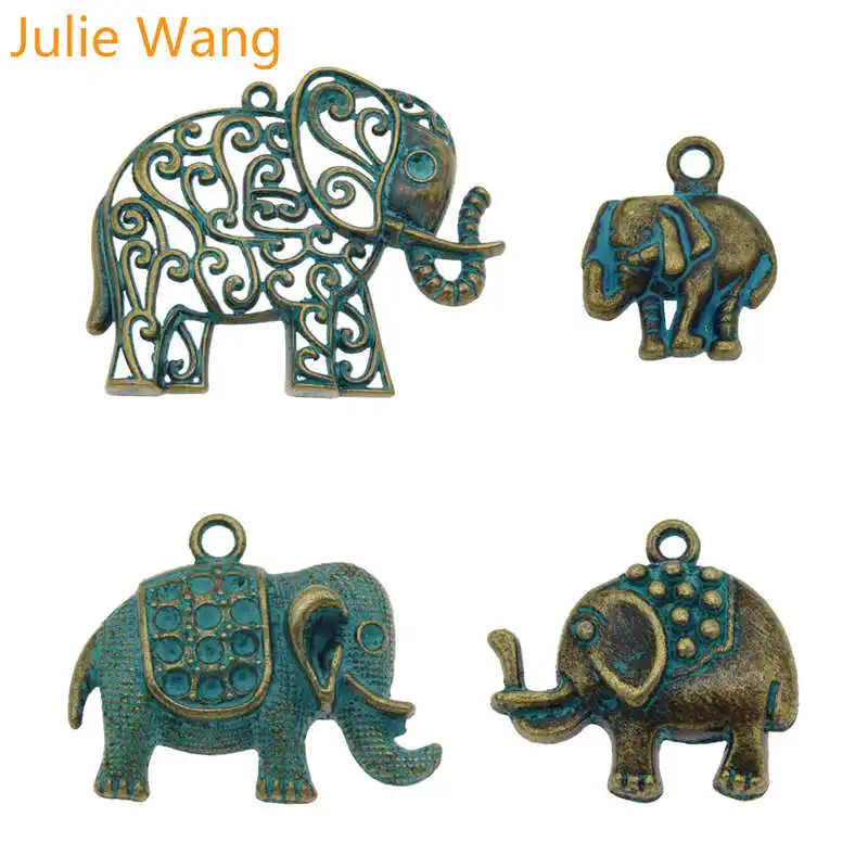 Julie Wang 4 шт украшения в виде слонов Животных различной формы Античный Зеленый
