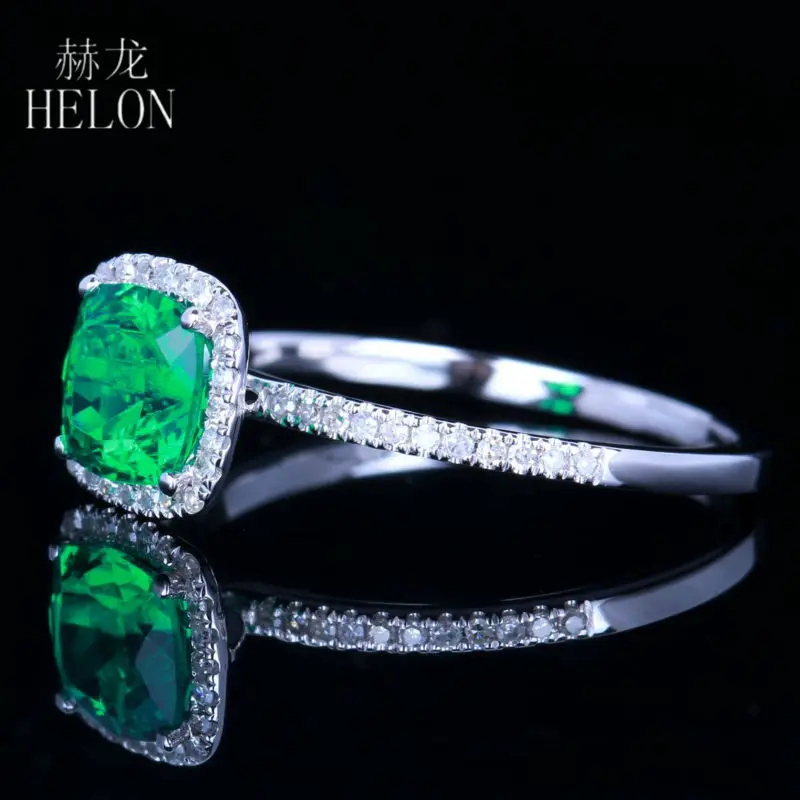 HELON 6x6 мм Подушка 0.8ct обработанный изумруд Твердые 10 к белые золотые бриллианты кольцо алмазное обручальное свадебное кольцо для женщин ювелирные изделия