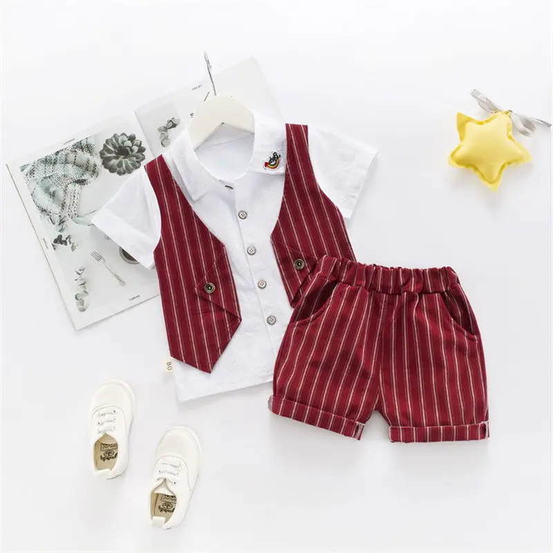 2019 summer baby boys clothing sets newborn fashion cotton lapel t-shirts+short pants 2pcs suits for infant bebe gentleman |