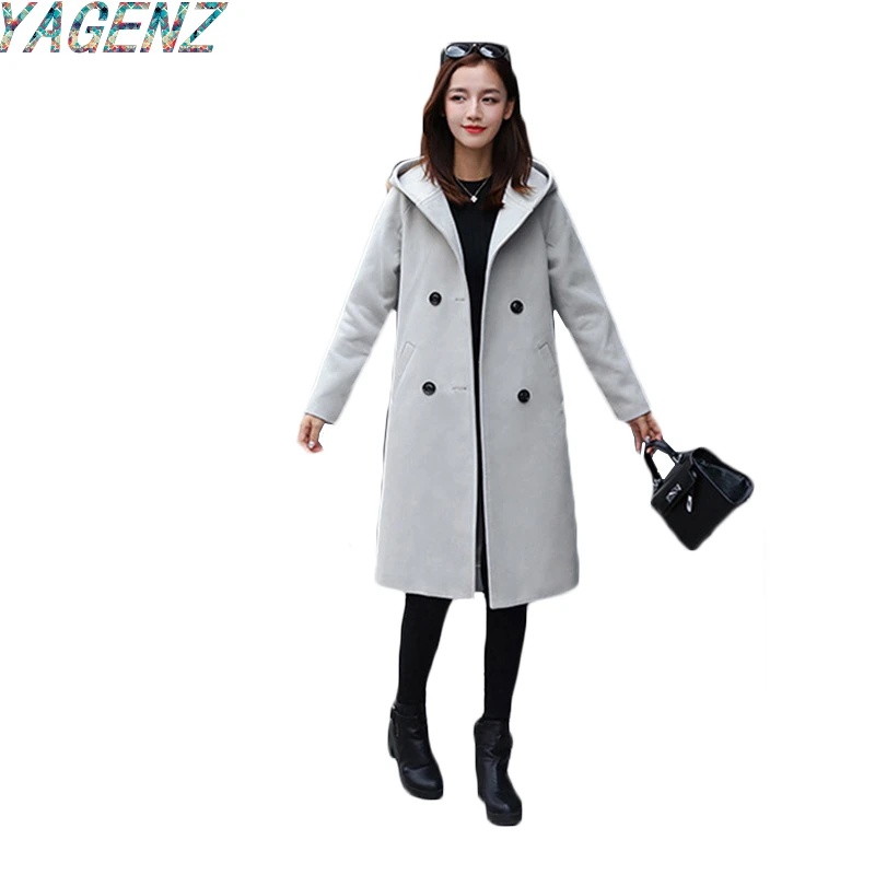 YAGENZ женское Свободное пальто с капюшоном 2017 Осень Зима новое шерстяное