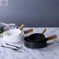 western food dumb household baked wood handle baking plate cheese baked rice pasta plate creative feature ceramic export