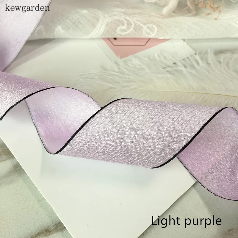 Kewgarden 40 мм 1-1/" Черная кайма пряжа шифон ленты коры зерна вручную изготовленная лента DIY бант аксессуары хлопок Riband 7 м/лот - Цвет: light purple