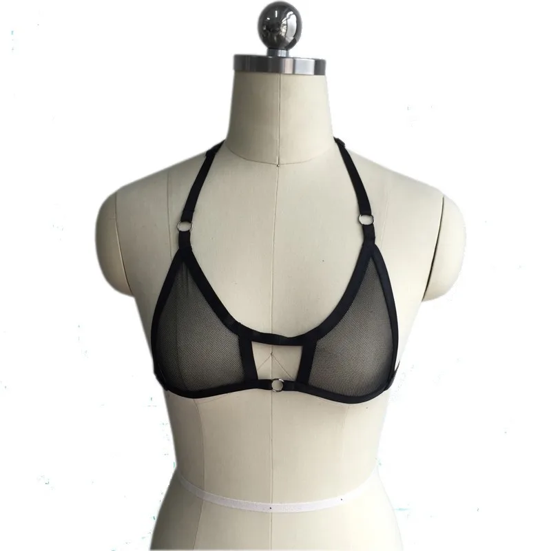 Черный кружевной бюстгальтер клетка в стиле Харадзюку сексуальный портупея 90 х