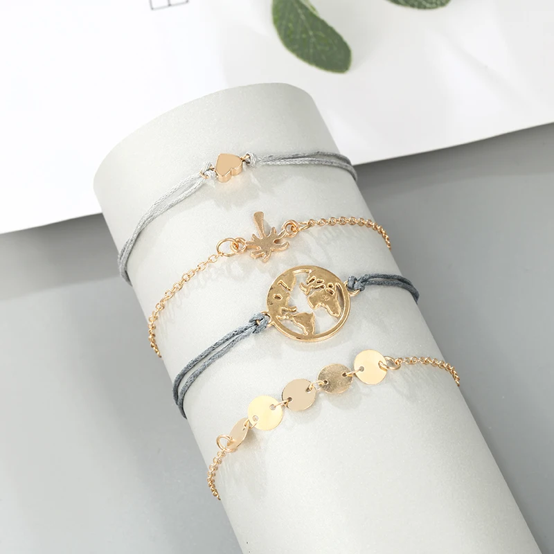4 Pieces / Set Of Bohemian Bracelet Multi-Layer Metal Adjustable Heart Handmade Chain Ladies Jewelry Decorations | Украшения и