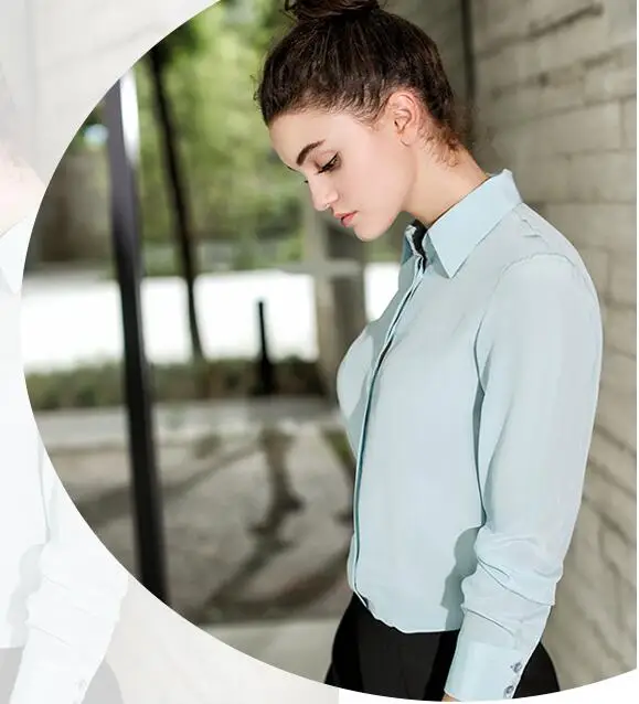 Качественная женская однотонная блузка из 100% натурального шелка с воротником