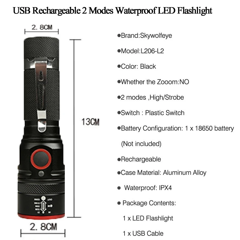USB XM-T6 LED Flashlight Tactical Powerful 3800LM Aluminum Torch 18650 Rechargeable Flash Light Camping Lamp Lighting | Лампы и