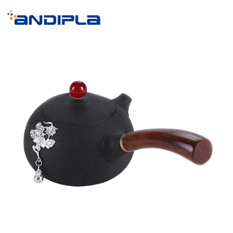 

180ml Japanese-style Side Handle Teapot Ceramic Pottery Silver Pendant Vintage Tea Pot Home Drinkware Puer Kettle Birthday Gifts