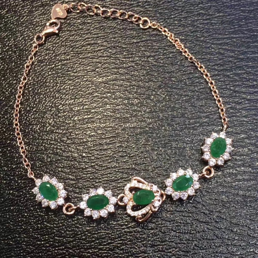 Настоящий Qi Xuan_Fashion Jewelry_Colombia зеленый камень модный браслет _s925 твердый Серебряный