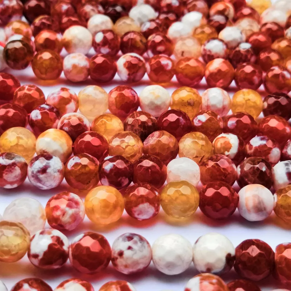 Natural Faceted Orange Fire Agates Round Beads 15inch beads Pick Size 6/8/10/12 mm For Jewelry Making | Украшения и аксессуары
