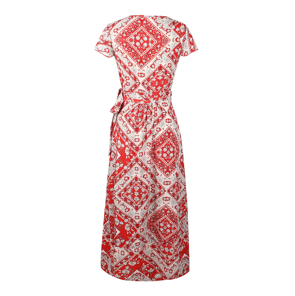 Свободное женское платье из страуса, бохо, длинное, VNeck, цветочное, синее, вечернее пляжное платье, сарафан, растущее, свежее, модное, женское платье, летнее