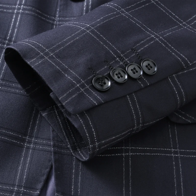 Темно синие клетчатый Блейзер Для мужчин 2019 Slim Fit две пуговицы s Повседневное