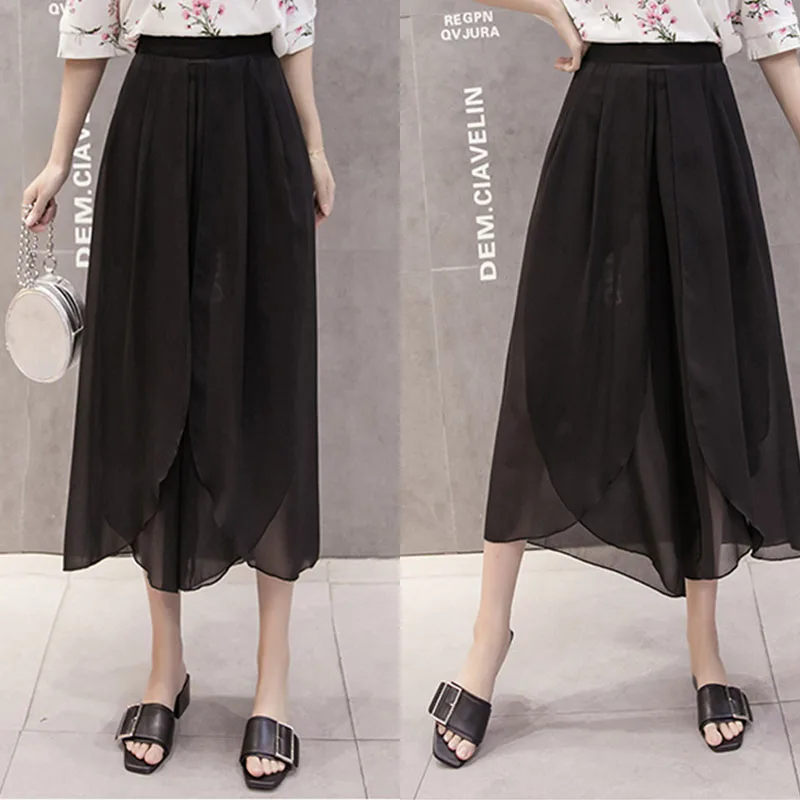 Женские шифоновые широкие брюки до щиколотки повседневные свободные прозрачные