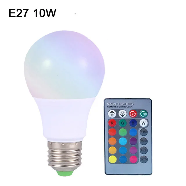 RGB светодиодный светильник GU10 E27 E14 Светодиодный светильник 3 Вт 5 Вт 7 Вт 12 Вт 16 цветов 110 В 220 В bombillas светильник+ контрольная лампочка с регулируемой яркостью светодиодный светильник для комнаты - Испускаемый цвет: E27 10W RGB
