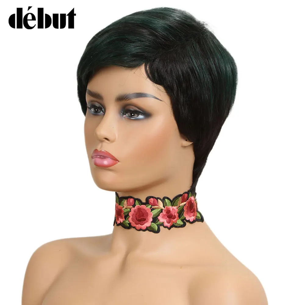 Debut Colored Human Hair Wigs For black women Remy Brazilian Short Bob DYF1B/Green | Шиньоны и парики