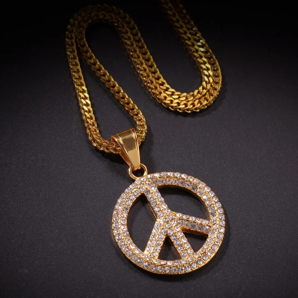 Ожерелье Стразы в стиле хип-хоп украшенное сверкающими кристаллами золотого