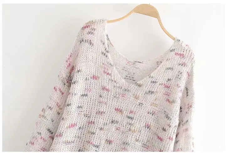 

HCBLESS Women sweater 2018 autumn new retro mixed color loose sweater V-neck versatile top Sweater