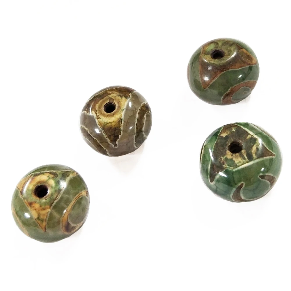 Тибетский шарик дзи круглый натуральный зеленый камень сердолик бусины Сделай