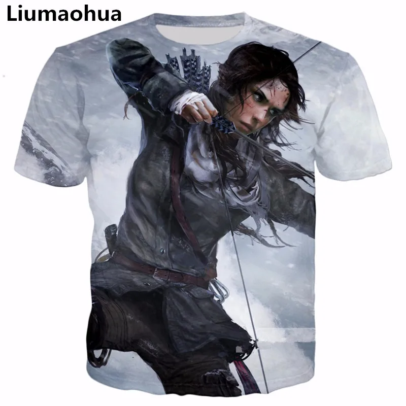 Liumaohua 2018 Nuovo дизайн классический gioco Tomb Raider 3d футболка caratteri Lara Croft stampa estate stile