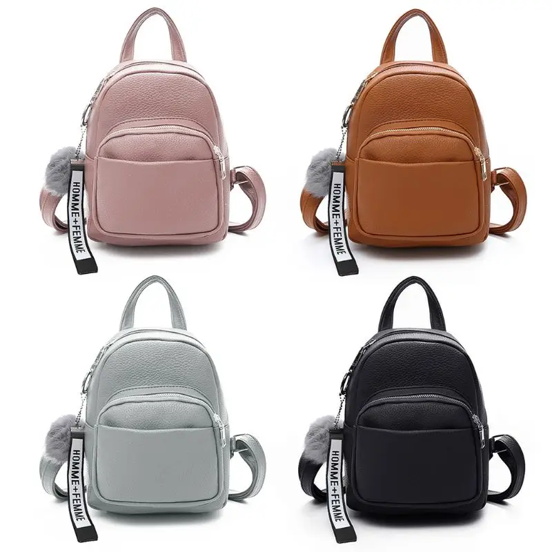 

Women PU Leather Backpacks Mini Cute Travel Rucksack Ball Pendant Shoulder School Bag