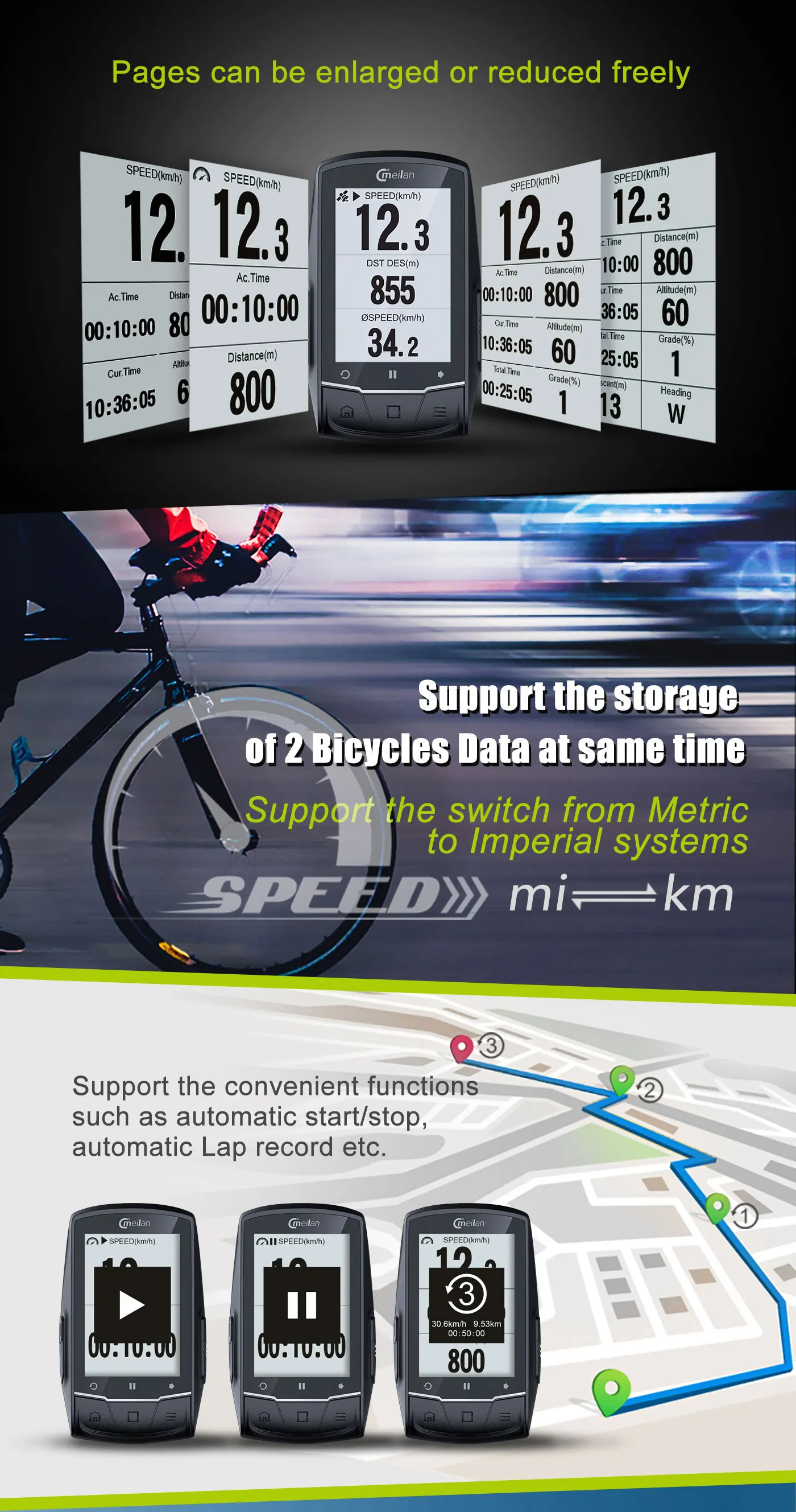Meilan M1 Bike GPS bicycle Computer GPS Navigation BLE4.0 speedometer Connect with Cadence/HR Monitor/Power meter(not include