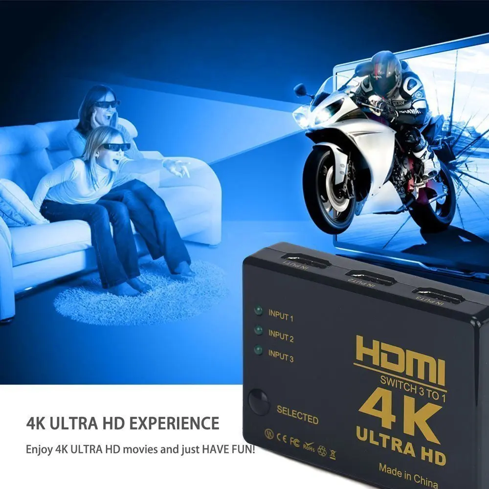AMKLE сплиттер коробка концентратор Mini 3 Порты коммутатор в 1 из совместимому с HDMI