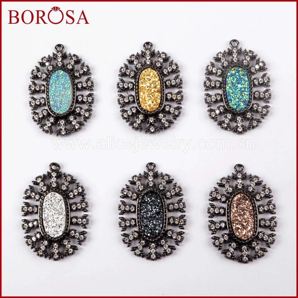 BOROSA оптовая продажа 10 шт. CZ микро кристалл Manmade Druzy Черный Кулон Бусы из