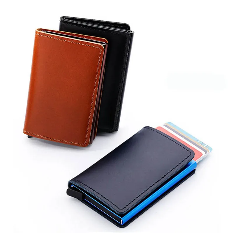 

Fashion New Genuine Leather Wallet Slim Business Card Holder RFID Blocking Mini Purse Vintage Antitheft Organizer Card Wallet