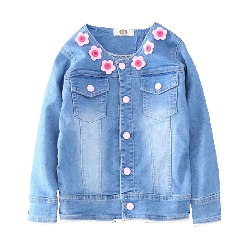 

Детская джинсовая куртка для девочек; детская одежда; весенне-осенние джинсовые пальто с вышитыми цветами; Верхняя одежда для маленьких девочек; Модная одежда