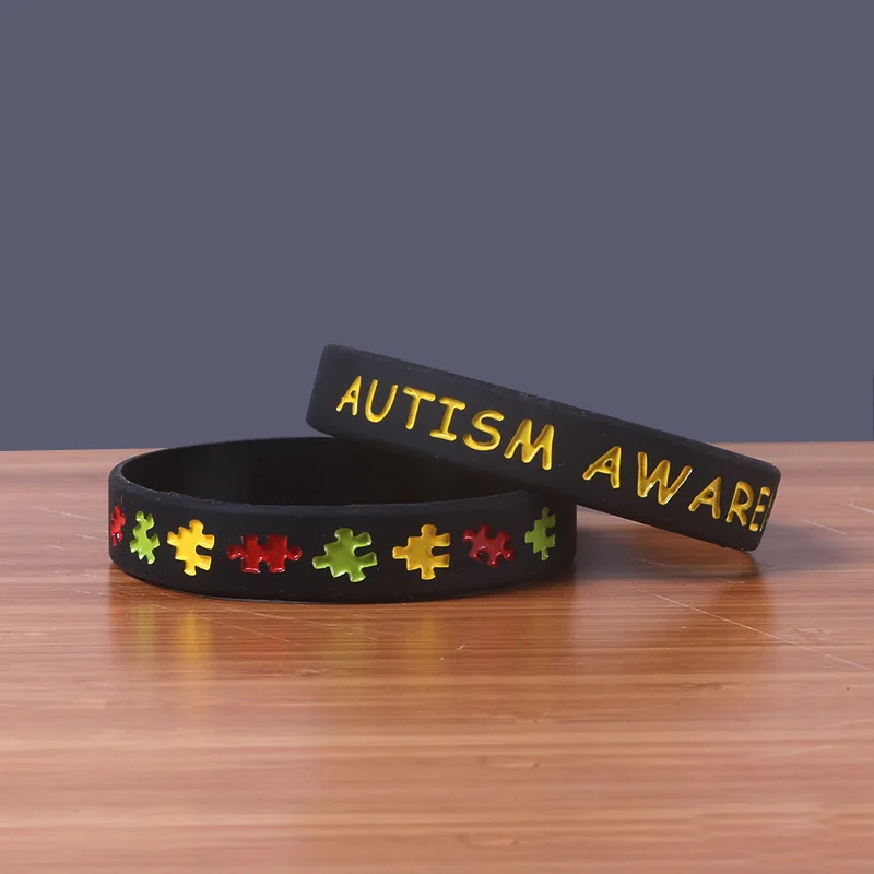 PBR156(10) розовая/черная/желтая/белая/синяя лента-пазл браслет для осмотра аутизма