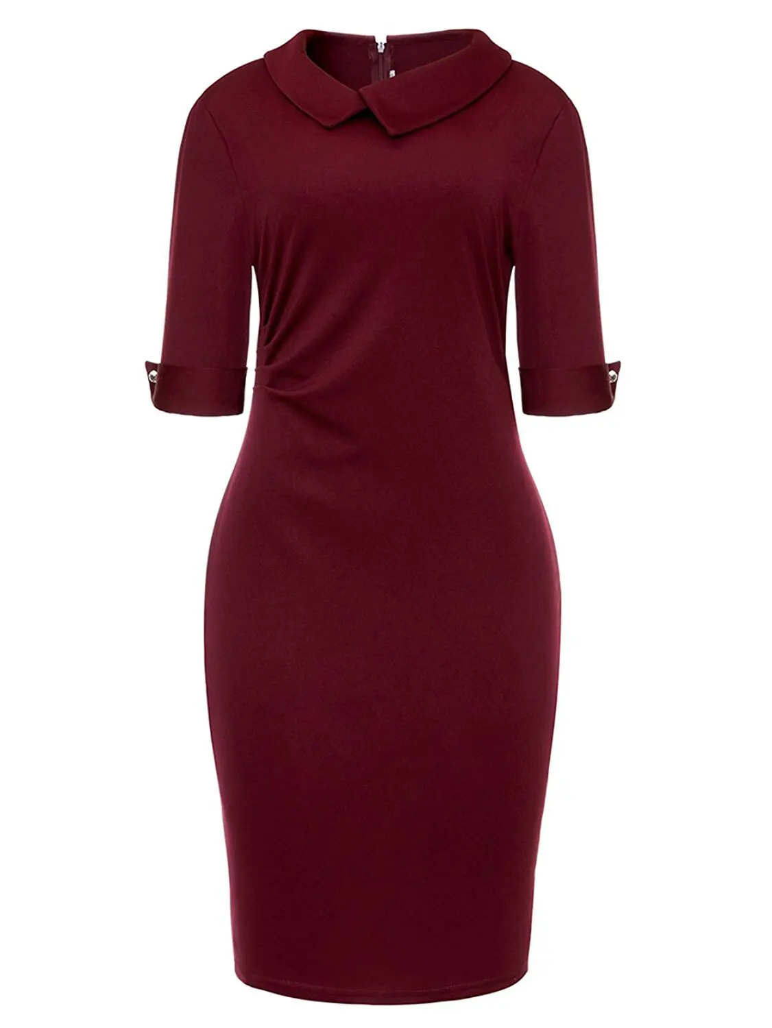 

autumn and spring office lady length turn down collar woman dresses elegant solid half sleeve empire pencil female dresses lady