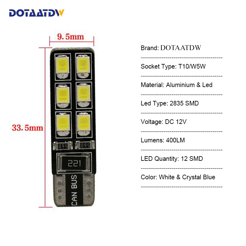Суперъяркая автомобильная светодиодная лампа T10 W5W 168 2835 с чипом CREE 12 В лампочка