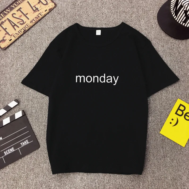 

Zuolunouba New Casual Tops Summer Tees Short Sleeve Letter Moday Print O-neck Women T-shirts Black