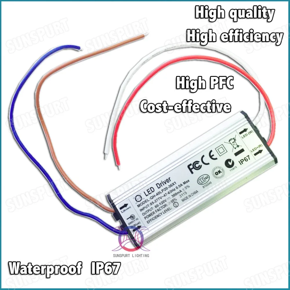 Водонепроницаемый светодиодный драйвер для точечных светильников 36 вт 20 36x1 300 ма