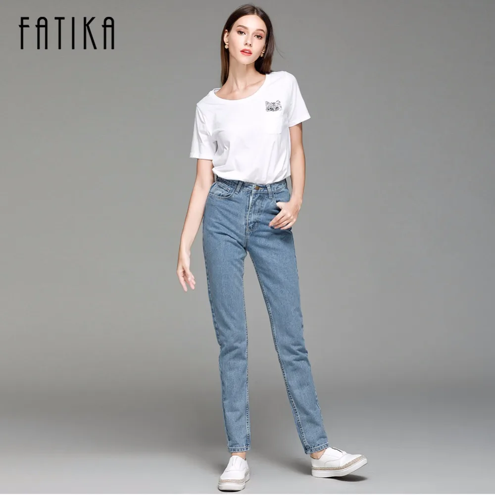 Женские джинсы шаровары Fatika прямые универсальные с высокой талией штаны для