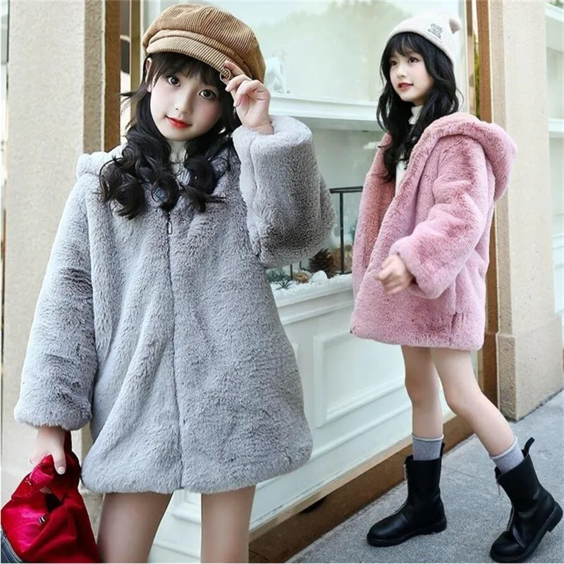 LILIGIRL/Новинка зимы 2021 Детская плюшевая длинная куртка с рисунком совы для девочек