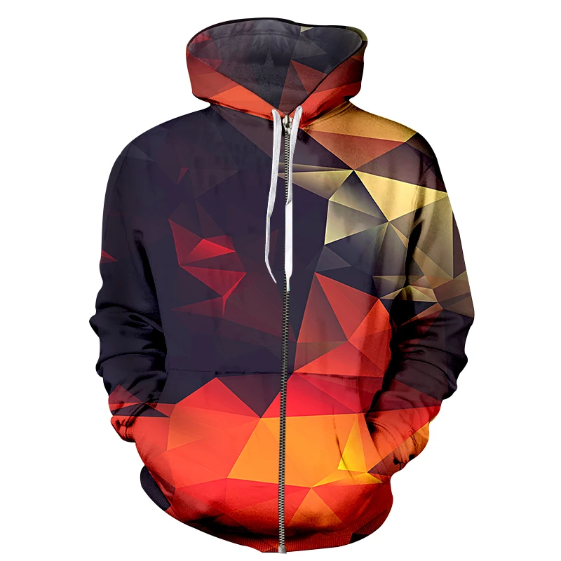 

Winter Autumn Casual Men's Zipper Hoodie Geometric Shapes Print Hip Hop 3D Sweatshirt Men Hoodies Zip Clothing 6XL