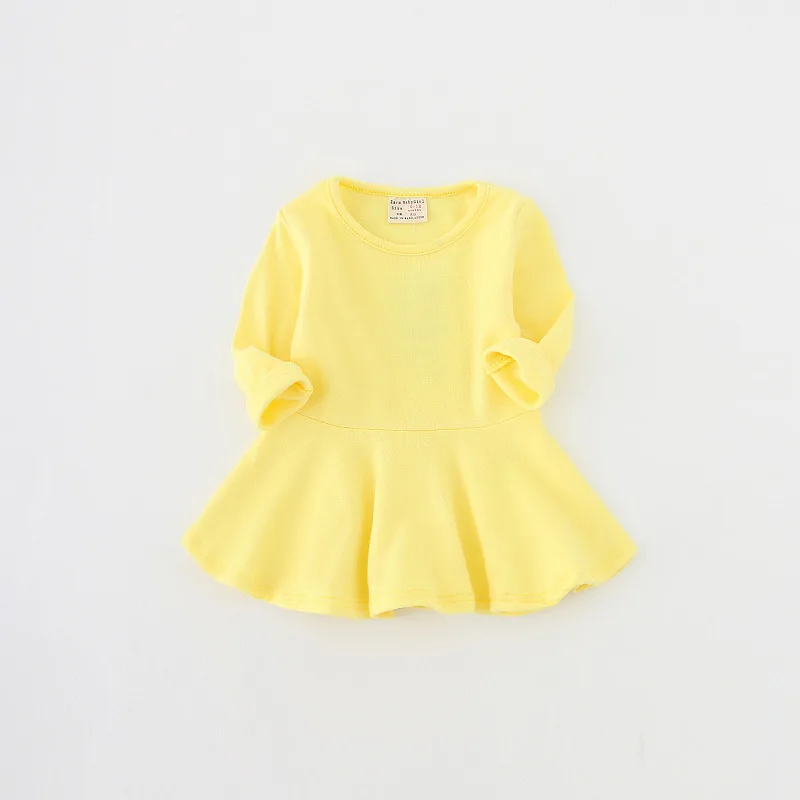 Oklady 2019 Spring Autumn New Girls Dress Cotton Leaves Long Sleeve Bottom Solid Cindy Color | Детская одежда и обувь