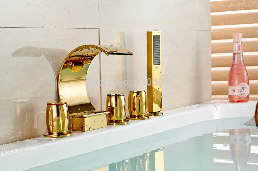5 шт. золотой кран для ванной с тремя ручками крепления на палубе смеситель|faucet