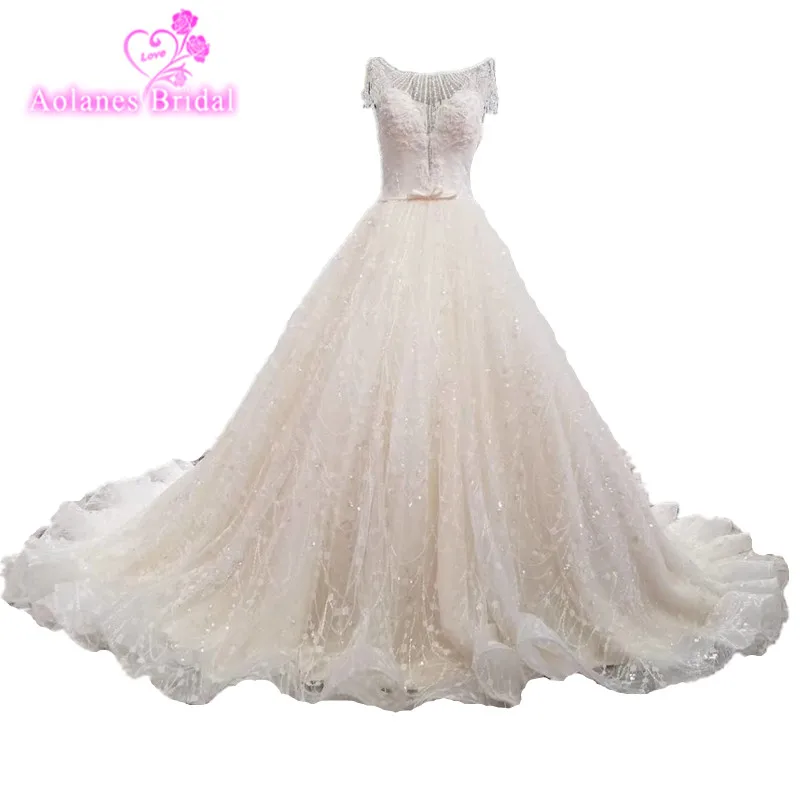 Настоящая работа свадебные платья с кристаллами бальное платье Champange цвет